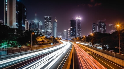 Fototapeta na wymiar Time lapse photography of traffic on the road nigth 