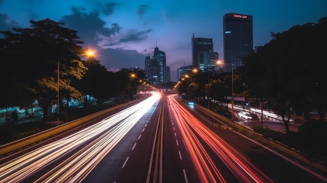 Time lapse photography of traffic on the road nigth 