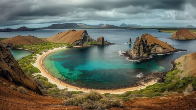 Galapagos Islands Ecuador panorama of the sea and mountains