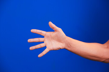 Human hand on a blue background.