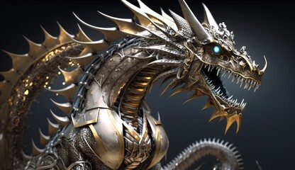 Fototapeta na wymiar metal dragon golden dragon on black