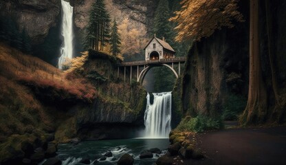 Multnomah Oregon USA waterfall in the mountains