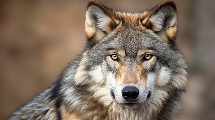 Naklejka na ściany i meble Close up of a wolf on bokeh background generative ai illustration