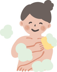 体を洗う女性