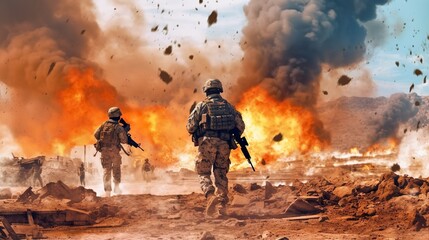 Naklejka premium military special forces soldiers crosses destroyed