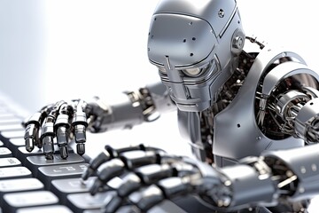 robot cyborg oparating keyboard