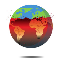 Global Buring, climate change - world illustration, Graphic illustration of a Buring earth.