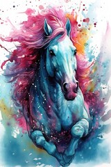 art horse in space . dreamlike background with horse . Hand Drawn Style illustration