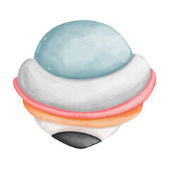 watercolor pencil spaceship into space, Education Back to School concept, kids illustration