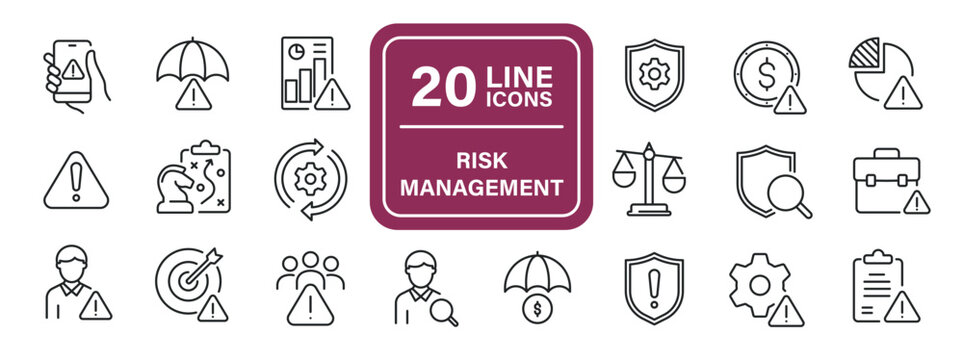 Risk management line icons. Editable stroke. For website marketing design, logo, app, template, ui, etc. Vector illustration.