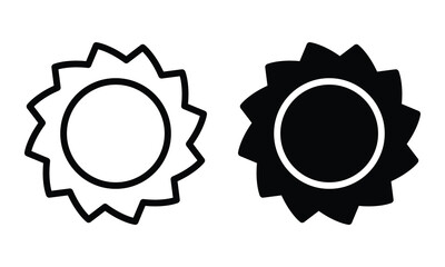 Sun icon with outline and glyph style.