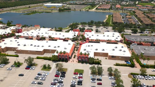 Aerial video Miromar Outlet Shops Estero Florida USA