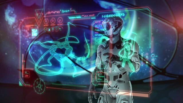 An astronaut explores an alien biological organism. 3D render