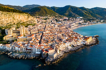 Fototapeta premium Aerial view of Cefalu, on the Tyrrhenian coast of Sicily, Italy