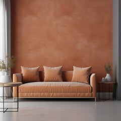 Living room in apricot crush color of the year 2024 white accents created with AI