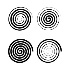 Linear Spiral in Illustrator. Archimedean spiral of black color. Radial swirl, twirl curvy, wavy lines element.