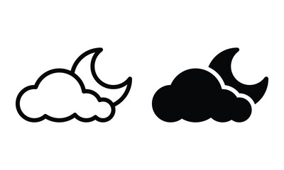 Cloudy night icon with outline and glyph style.