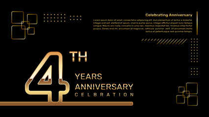 4 year anniversary template design with gold color and double line numbers, vector template