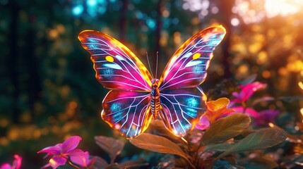 Beautiful butterfly glass wings on the magical majestic forest	