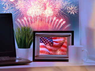 USA flag in the photo frame. American holiday concept.
