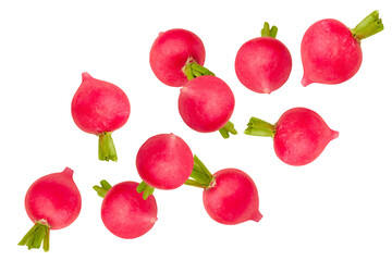 Flying radishes isolated on transparent background.