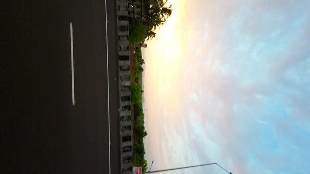travelling timelaps mumbai to malvan wide view from bus window evening vertical pov