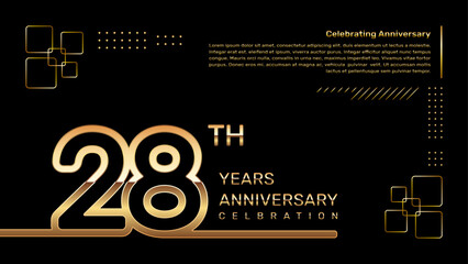 Naklejka premium 28 year anniversary template design with gold color and double line numbers, vector template