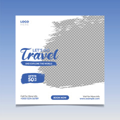 Obraz premium Travel social media post template for traveling agency business offer promotion. 