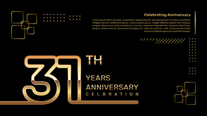 31 year anniversary template design with gold color and double line numbers, vector template - obrazy, fototapety, plakaty