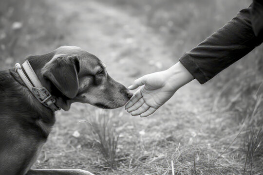 A dog offering a helping paw to a person in need, symbolizing the trust and support dogs provide as loyal companions in times of difficulty.