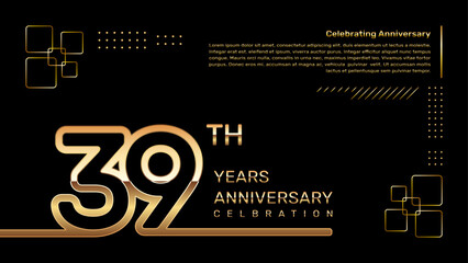 39 year anniversary template design with gold color and double line numbers, vector template