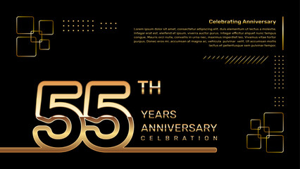 55 year anniversary template design with gold color and double line numbers, vector template