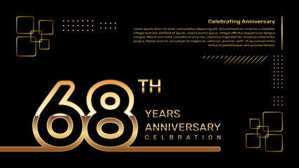 68 year anniversary template design with gold color and double line numbers, vector template