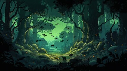 Fototapeta na wymiar landscape dark forest in the cartoon anime style illustration background Generative AI