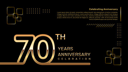 70 year anniversary template design with gold color and double line numbers, vector template