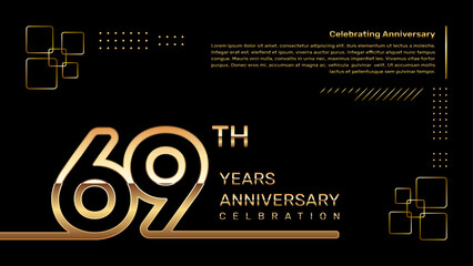 69 year anniversary template design with gold color and double line numbers, vector template