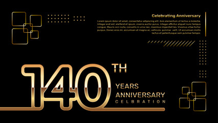 140 year anniversary template design with gold color and double line numbers, vector template