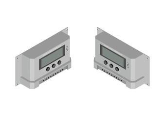 Isometric solar cell charge controller on white background. Vector illustration.