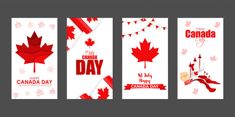 Obraz na płótnie Canvas Vector illustration of Happy Canada Day social media story feed set mockup template