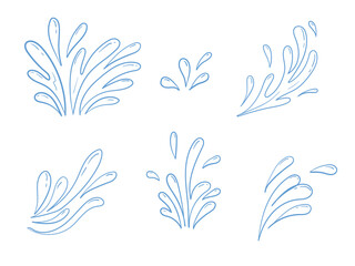 Fototapeta na wymiar Set of doodle water splash in handdrawn style on white background