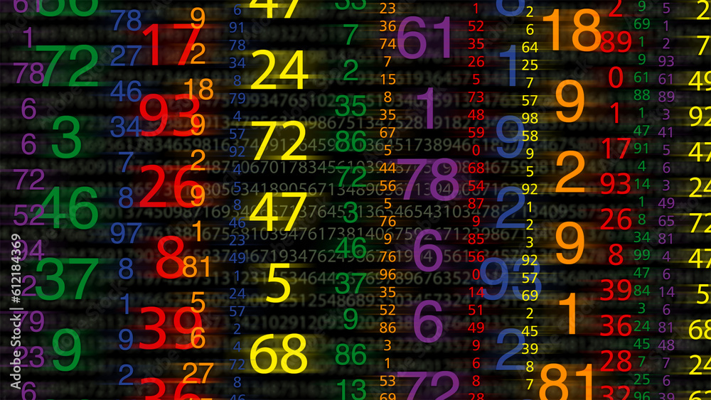 Wall mural a banner image of different coloured numbers representing various kinds of data collected for busine