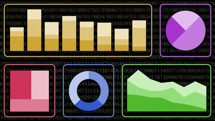 A banner image of various charts used to analyse business data in business intelligence analytics and reporting