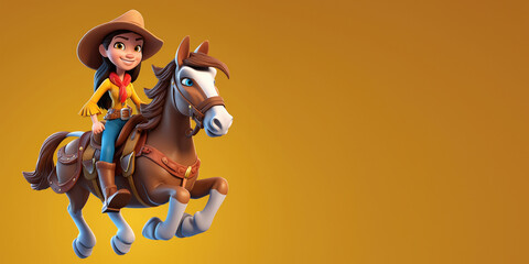 cowgirl on a horse 3d cartoon. Generative Ai - obrazy, fototapety, plakaty