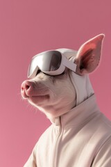 A pig wearing a virtual reality headset, Generative AI.
