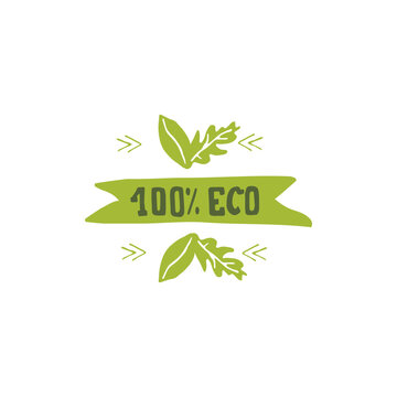 Typographic element in hand drawn style. Text 100% eco.