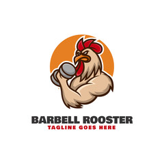 Obraz premium Vector Logo Illustration Barbell Rooster Mascot Cartoon Style.