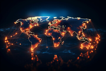 An illustration of a logistics network connecting various cities and countries, highlighting the role of technology and digital platforms in global business logistics Ai generative