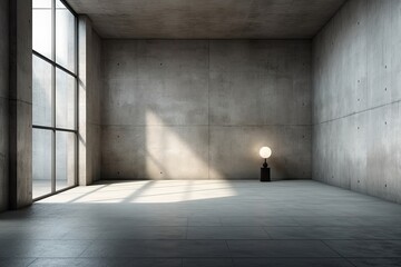 Spotlight and bare, gray concrete wall in a gallery interior. Concept for a museum or show. a mockup Generative AI