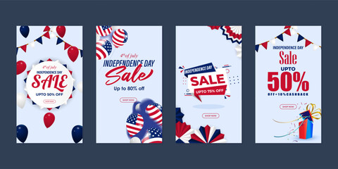Vector illustration of American Independence Day Sale social media story feed set mockup template