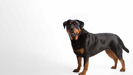 Rottweiler dog on white background with copy space (Generative AI)